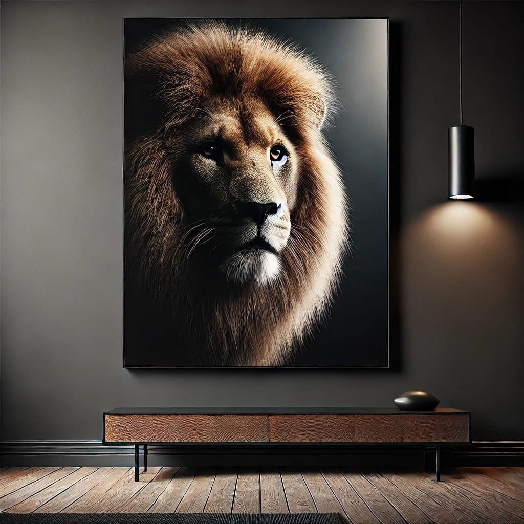 DALL·E 2024-11-08 18.26.16 - A hyper-realistic image of a majestic lion with a deep, intense gaze, set against a dark, minimalist background. The lion's fur is richly detailed, sh (1)