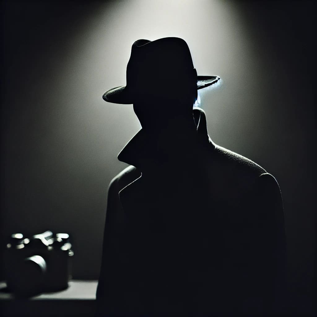 DALL·E 2024-11-08 19.06.33 - A mysterious silhouette of a person standing in shadow, wearing a hat and looking down, with a dark background. The figure is shrouded in shadow so th (1)