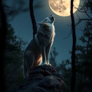 Lobo aullando a la luna