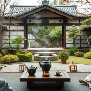 La hora del té en un templo de japón