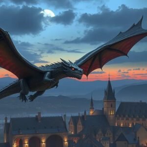 Dragón volando por la ciudad