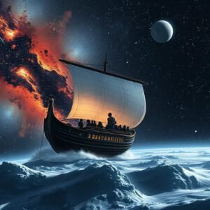 Barco navegando por la luna