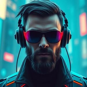 Hombre ciberpunk futurista