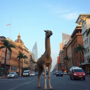 Camello caminando por la ciudad